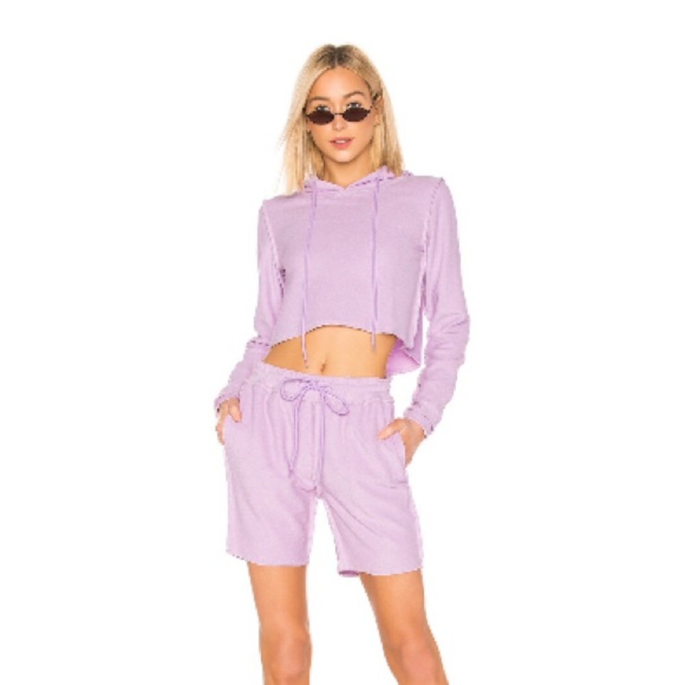 Danielle Guizio Lavender Cropped Hoodie and Shorts set Small